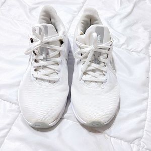 Size 10 Nike downshifter style tennis shoes white and silver